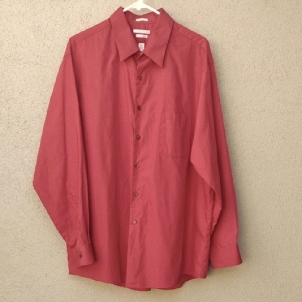 Van Heusen Red Poplin Regular Fit Wrinkle-free Button-up Shirt Men's 18 34/35